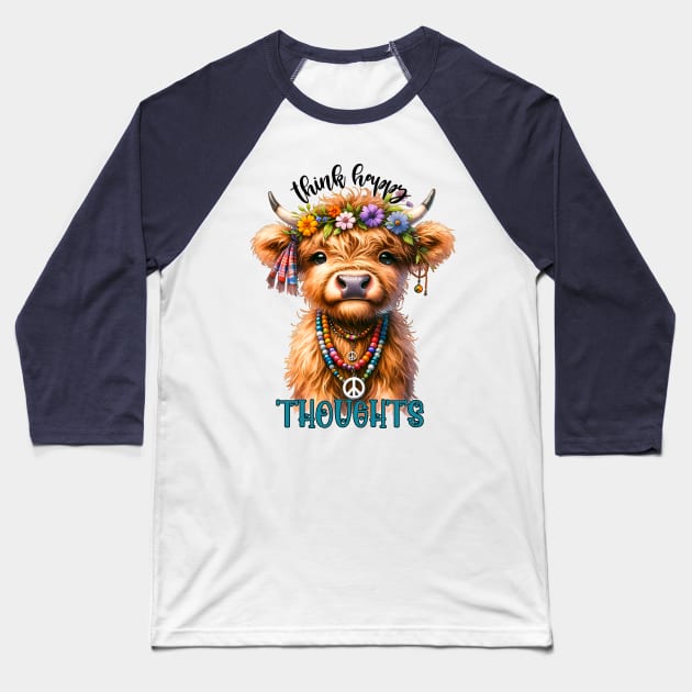 Cute Highland Cow Baseball T-Shirt by Designs by Ira